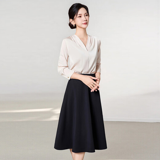 Troman's no-iron, high-end, professional-looking skirt, women's mid-length, over-the-knee slim umbrella skirt, formal interview a-line skirt