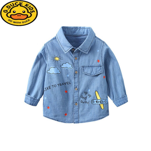 G.duck Boys Denim Shirt Pure Cotton 2026 Spring Children's Lapel Shirt Western Style Korean Baby Jacket Spring and Autumn Clothes Dark Denim Color 100 Suitable for Height 90-100cm Age 3-4 Years Old