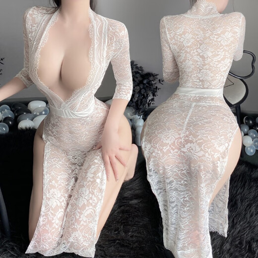 情趣内衣小胸蕾丝制服2024新款性感约会睡衣战袍9766 复古蕾丝开衩长裙黑色 均码建议体重80-120斤