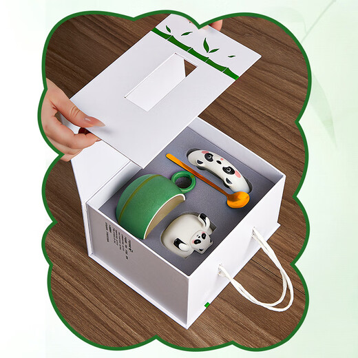 飞遇可爱系列趴趴熊猫茶咖杯陶瓷马克杯礼盒装210ml精致女生日礼物