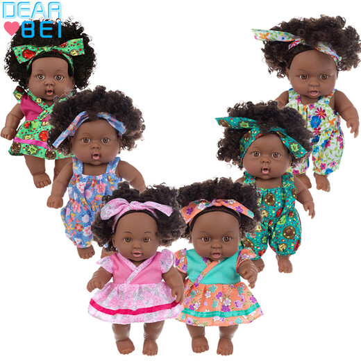 Zododo African black doll cute doll comfort baby sleeping doll vinyl reborn fake doll children's toy girl Q81004C blue and green picture overalls 1m