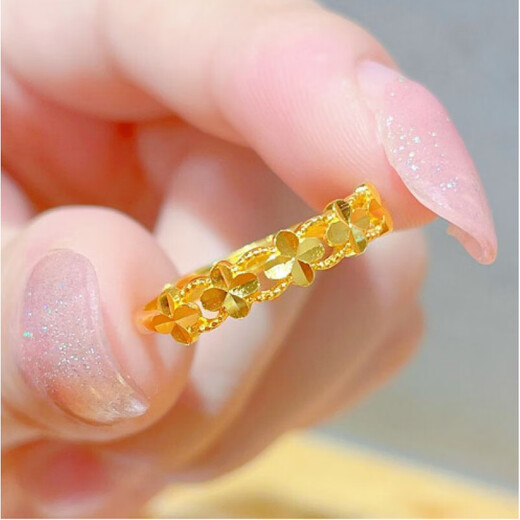 Nilan Pang Donglai's same style Vietnamese sand gold ring with four-leaf flower opening for women, gold will not fade for a long time, gold