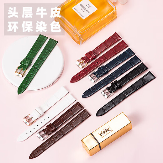 DK适配真皮牛皮手表带女薄款LS3951 3886 3887 51196红白蓝表链14mm 棕色+金色针扣 22mm