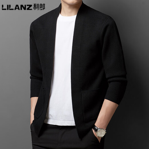 Lilang Men's Spring and Autumn New Knitted Sweater Men's Cardigan Jacket Fashion Casual Solid Color Wool Sweater Top Men Brown 23801 M 165