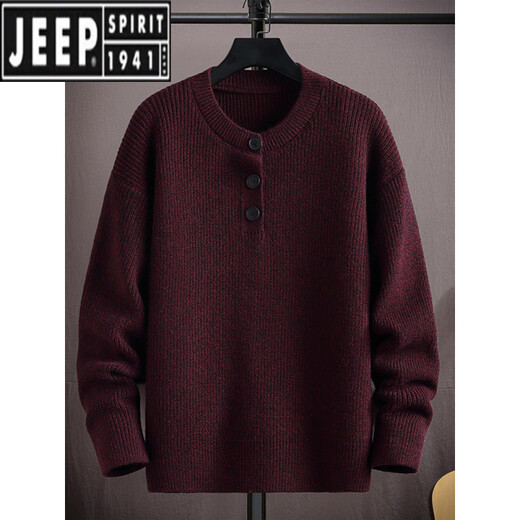 JEEP SPIRIT autumn and winter new American retro Henry collar sweater men's loose thickened sweater trendy casual tops Orange XL 120-140Jin Jin equals 0.5 kg