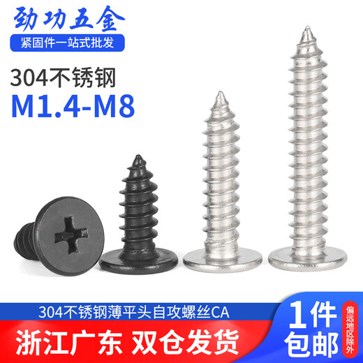 Jinggong 304 stainless steel thin flat head self-tapping screws thin head cross large head flat head self-tapping screws m2m3m4m5m6 M2*4 (200 pieces)