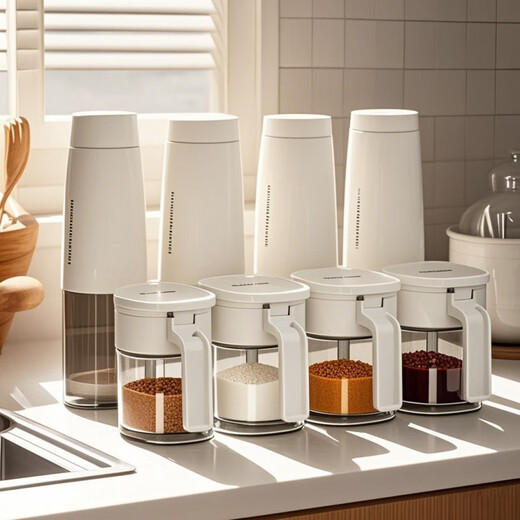 GUIG seasoning jar and oil jug combination household set kitchen salt seasoning jar storage box household seasoning jar sealed sugar jar oil jug*4+ seasoning jar*4 white 8 pieces free cleaning