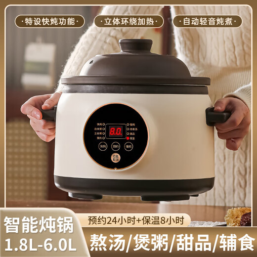 Electric stew pot steamer electric cooking pot stew pot casserole stew and steam all-in-one food supplement pot stew soup cup electric stew pot electric casserole soup pot stew water-proof porridge multi-function 5L purple sand scheduled appointment 4-6 people
