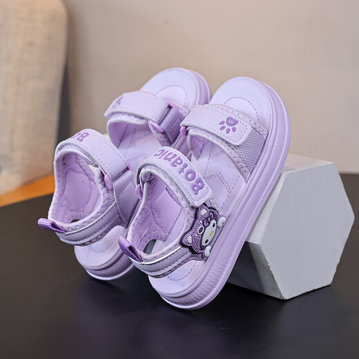 Children's Sandals Girls Princess Shoes 2025 New Summer Girls Fashion Soft Bottom Beach Shoes Baby Sandals Anti-Slip Purple Size 31 Inner Length 19.5cm