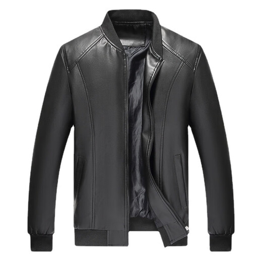 Baseball Uniform Single Jacket Men's Autumn and Winter Velvet Thickened Loose and Versatile Men's Leather Jacket Black Regular M 100Jin Jin is equal to 0.5kg -120Jin Jin is equal to 0.5kg