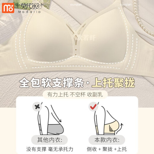 
Modal traceless underwear for women with large breasts, small breasts, comfortable and thin fixed cups gathered, top breasts, anti-sagging bra, Champagne S [32/70ABC]