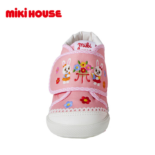 MIKIHOUSE Japanese-made children's toddler shoes, girls' toe-toe baby shoes, embroidered cartoon non-slip wear-resistant infant and toddler indoor shoes, pink 15 (suitable for inner length 14.5cm)