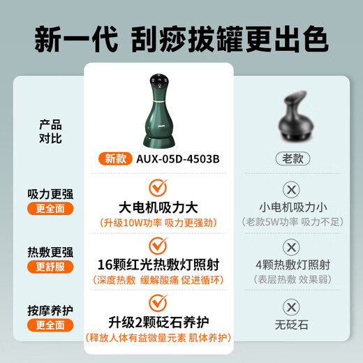 AUX scraping instrument electric cupping household scraping board brush artifact negative pressure cupping instrument meridians to remove dampness and dredge the whole body summer health care gifts for the elderly and parents practical practical four cans of green ink 9 levels of suction + voice prompts + stone scraping cupping + pressure relief gifts for parents, parents, elderly family members, elders and wife's day birthday gifts