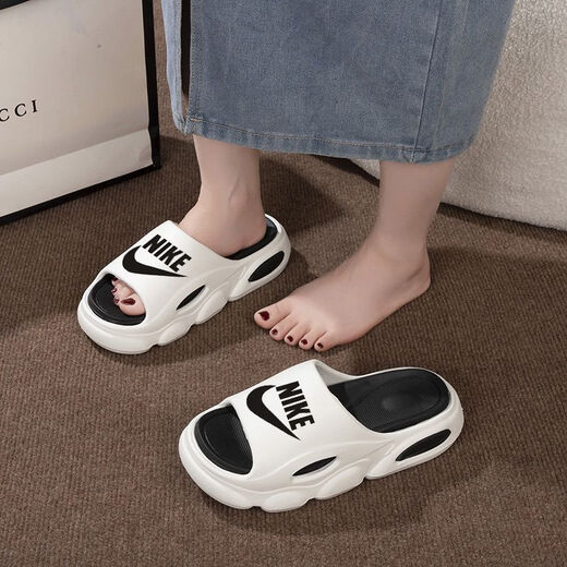 NBA KIDSNAKE-Super thick slippers for men, non-slip and anti-odor slippers for men, fashionable thick-soled summer super soft soles for outer wear, Nike-black with white hooks, Nike-44-45