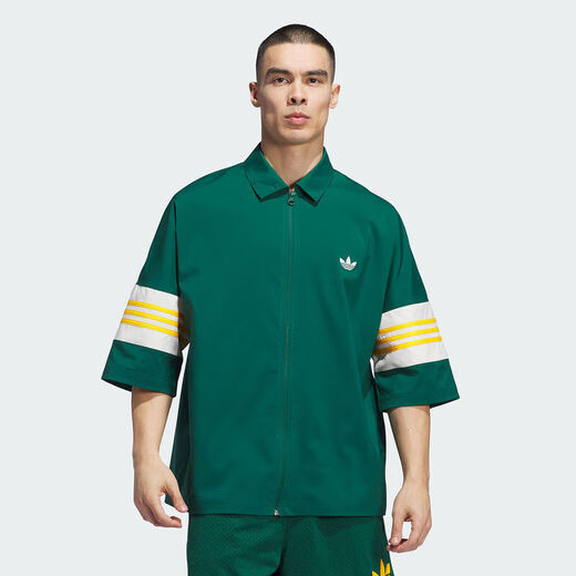 阿迪达斯三叶草男女款情侣款夏季T恤时尚潮流运动透气宽松七分袖翻领衬衫 IY7373 L