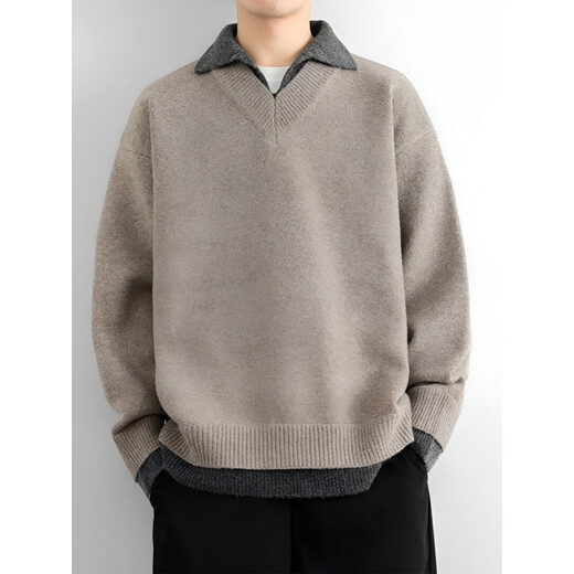 Playboy (PLAYBOY) men's sweater fake two-piece Henry collar autumn and winter thick warm sweater lazy style loose wool sweater 2025 new LO8809 dark gray M 110-140Jin Jin equals 0.5 kg