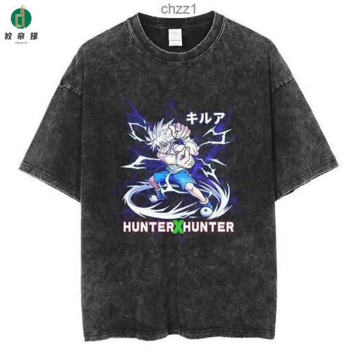 攸帝娣原宿嘻哈街头棉T恤水洗复古日本动漫全职猎人Hunter x Hunter潮 B1343水洗黑 S