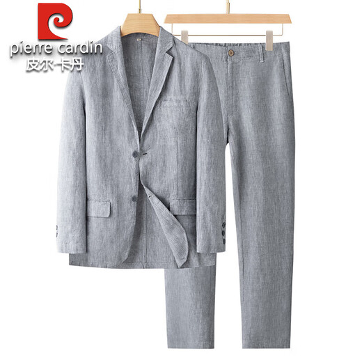 Pierre Cardin high-end linen suit men's spring and summer thin linen suit men's casual business linen clothes men's light gray (top + pants) L recommended 150-165 Jin Jin equals 0.5 kg