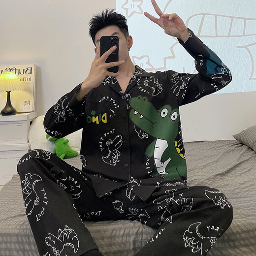 UKUHPK男睡衣长袖裤春秋季薄款学生卡通青少男士男式加大码家居服套装 9901男款 M 标准(高165\100斤)