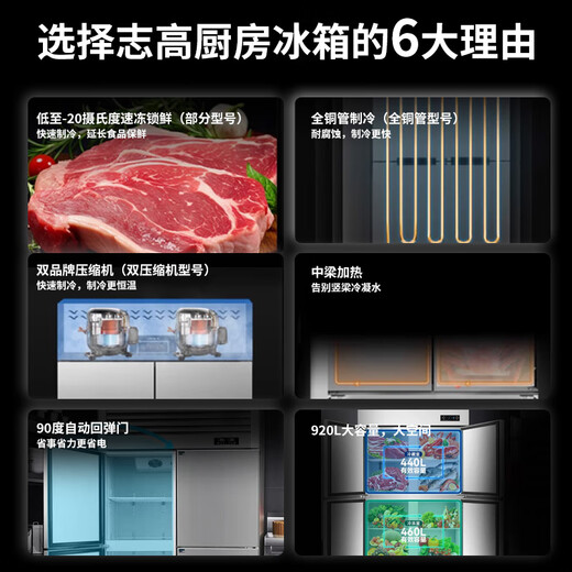 Chigo four-door refrigerator commercial dual-temperature kitchen refrigeration and freezing six-door large-capacity freezer 4-door vertical freezer economical 680L dual temperature-18 (upper refrigeration and lower freezing) dual pressure