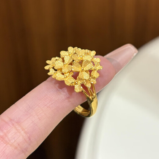 Ruinuo gold flower tower ring for women new pure gold 999 design ring birthday gift for girlfriend Gold flower tower ring / gold weight about 3.75g