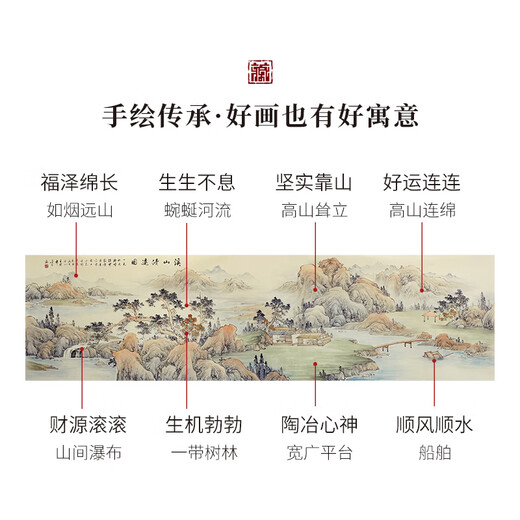 Shangdetang hand-painted Chinese painting landscape painting backing living room cornucopia ink painting office decoration painting streams and mountains Qingyuan map Sapele solid wood frame - rounded walnut color framed 216*66cm (recommended)