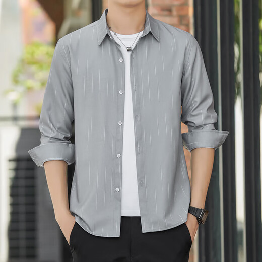 美特斯邦威（Meters Bonwe）夏季男士长袖衬衫冰丝凉感薄款防晒透气外穿衬衣宽松轻熟潮牌外套 美特斯邦威6169绿色 M 90-110斤
