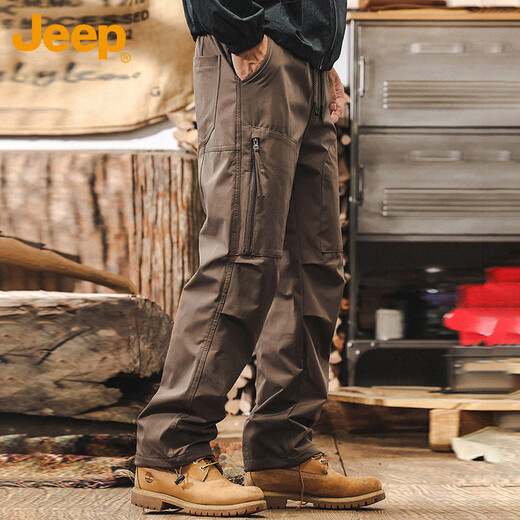 Jeep (JEEP) overalls men's autumn and winter men's straight trousers trendy casual loose pants men's coffee XL