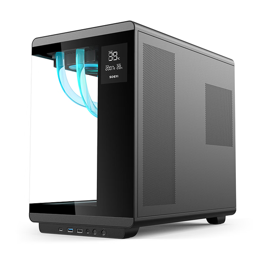 Shuoyi Kunpeng CH1+ ordinateur de bureau châssis ATX écran transparent latéral blanc affichage numérique salle de vue sur la mer 360 écran LCD refroidi à l'eau carte graphique enfichable verticale Kunpeng CH1+ écran d'affichage numérique noir spot SF Express