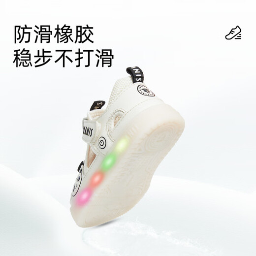 Tyrannis 2025 new children's sandals summer non-slip soft bottom flashing shoes white_black 18