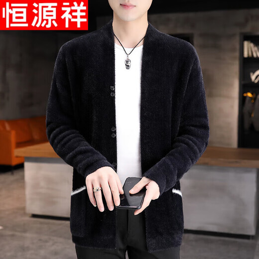 Hengyuanxiang Mink Wool Clothes Men's Thickened Button Wool Sweater Cardigan Jacket Autumn and Winter Trendy Green 2XL