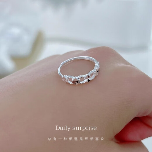 Lingmeng 999 sterling silver ring for women, non-fading, fashionable and personalized, four-leaf clover, pure silver, Korean style, young girl, hypoallergenic ring, real silver, lucky you, four-leaf clover ring, 5.853g, real silver, solid