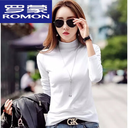 Luo Meng light luxury brand 22 years new half turtleneck pure cotton brushed bottoming shirt for women 2022 autumn and winter solid color mid-collar top white XL 120-135