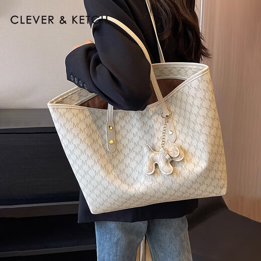 CLEVER / KETCH versatile high-end shoulder bag for women 2025 new fashion commuter bag large capacity tote bag birthday gift off white [with pendant]