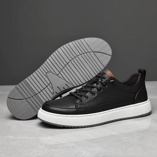 SATCHI men's shoes 2025 new casual leather shoes men's breathable business sports white shoes men's Korean style genuine leather sneakers black 39