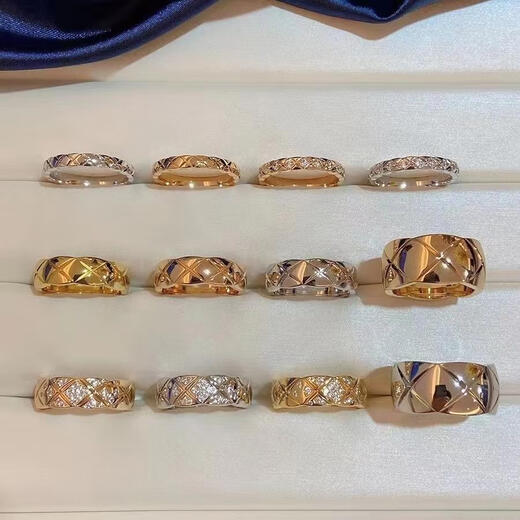 YIBIY small fragrant style coco diamond plaid ring for women 18K rose gold cross