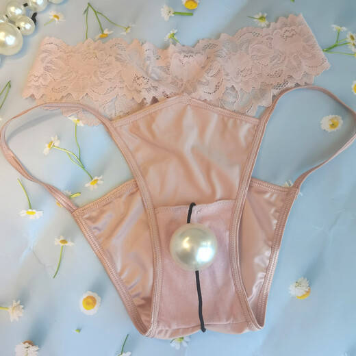 4cm imitation pearl underwear inserted into the body, enlarged lace thong to tighten large beads underwear, black M