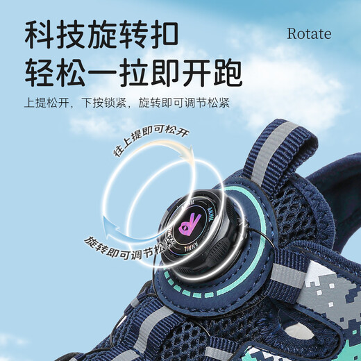 Annai children's shoes boys' sandals summer anti-collision Baotou sports sandals hollow mesh children's beach shoes 6356 dark blue 34