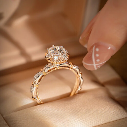 Nilan Fat Donglai same style pt950 platinum moissanite round bag ring silver moissanite blooming rose bouquet diamond ring thickened 50 points D color moissanite benchmark South African real diamond No. 9