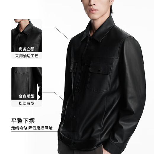 K-Boxing Men's Sheepskin K-Boxing Men's Autumn and Winter Fashion Chest Bag Genuine Leather Jacket NPLN3351 Black XL
