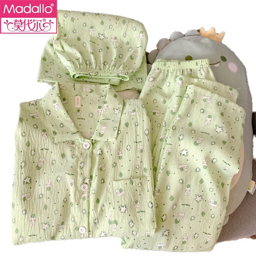 Modal Green Small Fresh Pure Cotton Gauze Pyjamas pour femmes en printemps et en été, étudiant à manches courtes mignons fille trois pièces, vêtements à la maison yunduo Cotton-9902 # Star Kt Cat Treece Set M [Suggestion 75-100jin [Jin est égal à 0,5 kg]]]