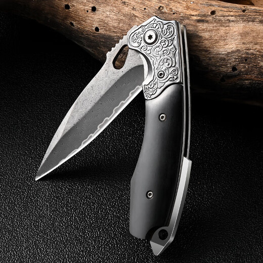 Xingren couteau pliant en acier damas, couteau multifonctionnel, couteau à fruits pour éplucher les fruits en plein air, couteau d'auto-défense de camping en plein air