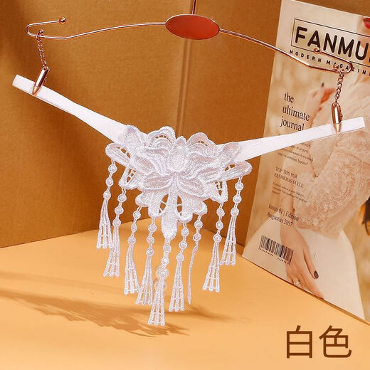 Sexy Pearl T-Pants Embroidered Transvestite Panties Men's CD Cross-dressing Shorts Supplies Women's Clothes Boss Butt-Revealing T-Pants White One Size