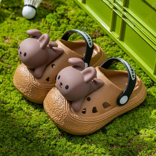 Eltern-Kind-Stil Kinderlochschuhe für Jungen und Mädchen dreidimensionales Kaninchen Anti-Rutsch-Slip Ultra-auf-dick-Soled Home Outdoor Baby Sandalen Schwarz 28 innere Länge 18 cm