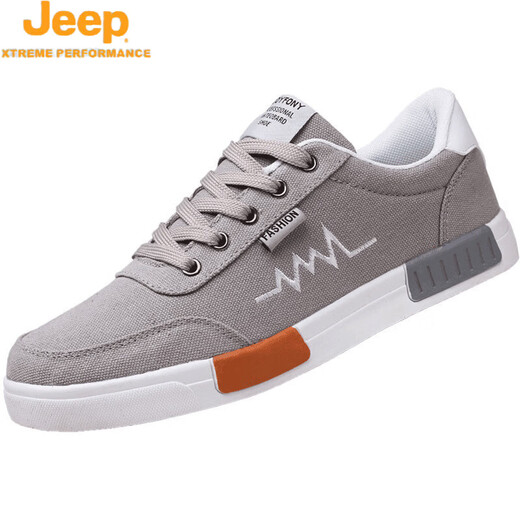 JEEP男鞋春季新款透气帆布鞋男韩版百搭平底板鞋男士防滑耐磨休闲鞋子 6636黑红色升级款/旗舰官方店 44