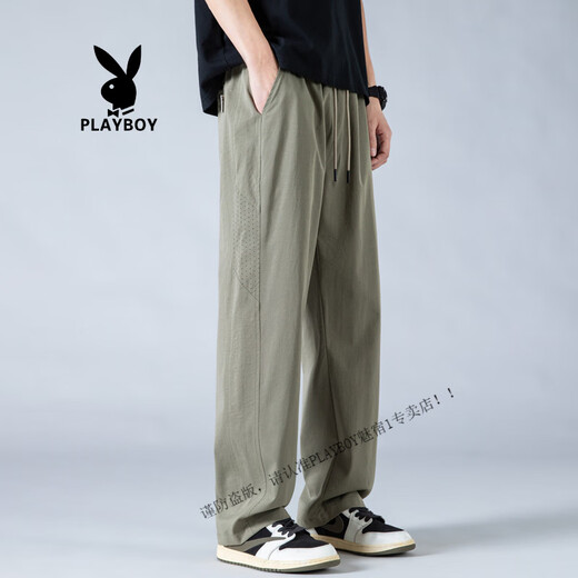 花花公子（PLAYBOY）网眼透气冰丝裤子男夏季新款凉感速干防蚊裤男直筒宽松休闲运动裤 K6636灰色 M (约90~110斤可穿)