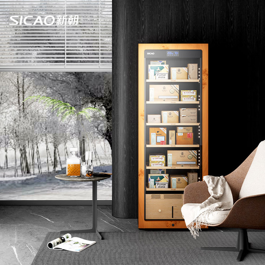 Xinchao (SICAO) C7S cigar cabinet, intelligent constant temperature and humidity compressor, precise temperature and humidity control, cigar humidifier for home use, Spanish cedar wood shelf with burl pattern, 1500 pieces, pre-sale model, piano lacquered with burl pattern, 260L