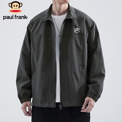 Paul Frank Jacket Men's Spring and Autumn Casual Retro Workwear Jacket Men's Loose Top Windproof Men's Gray Green L