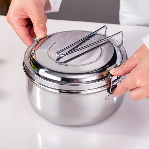 Enshousu stainless steel lunch box steamed rice bowl round thickened double-layer lunch box for students and adults in canteen extra small 12cm + vegetable grid