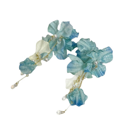 Light blue tassel earrings, feminine and high-end earrings, vacation seaside earrings, stunning temperament accessories, Blue Enchantress artificial flower tassel earrings